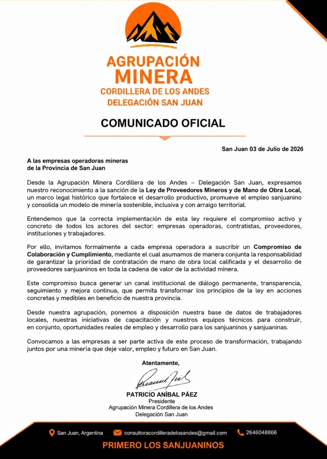 Comunicado oficial